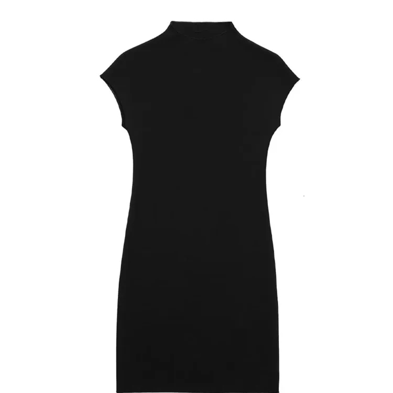 TRAF Women Fashion Stretch Knit Mini Dress Vintage High Neck Sleeveless Female Dresses Vestidos Mujer 241007