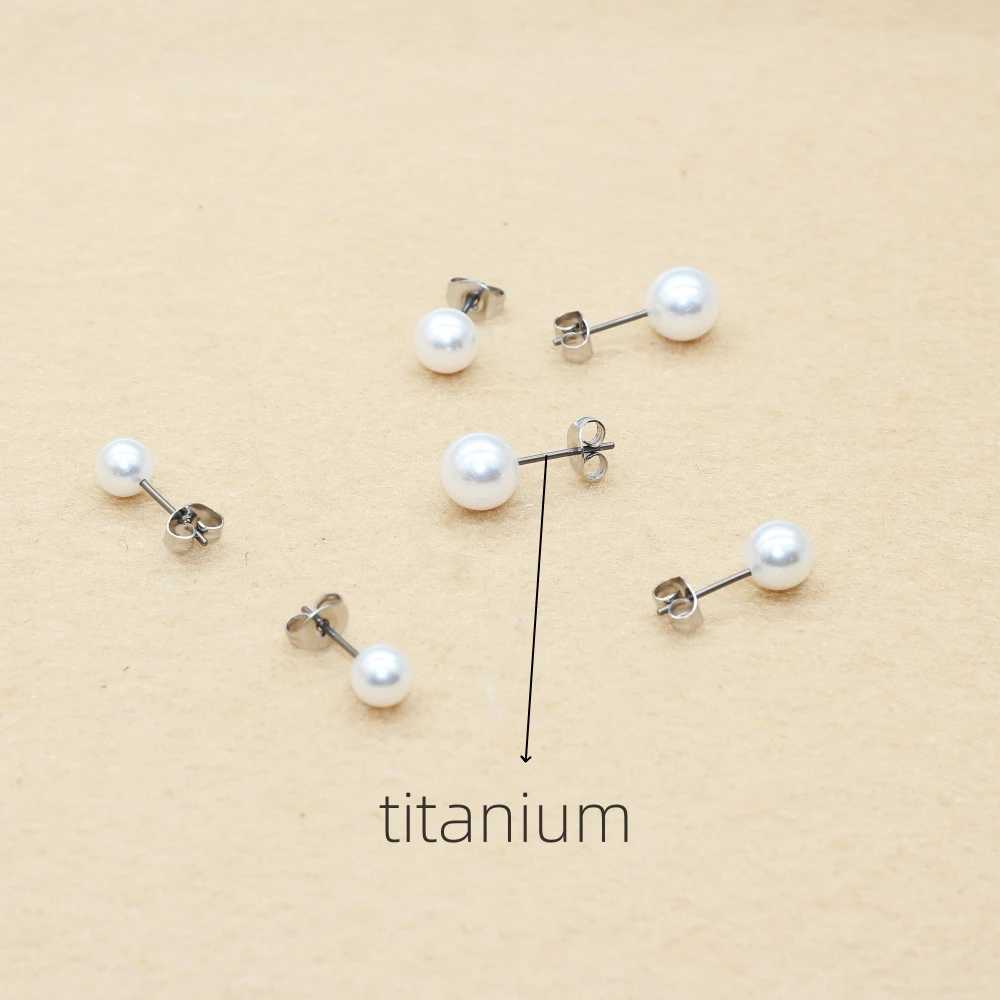 Titanium Needls With ABS White Pearls 6 7 8mm Stud Earrings No Fade Allergy Free Brief Style For Men And WomenX241023