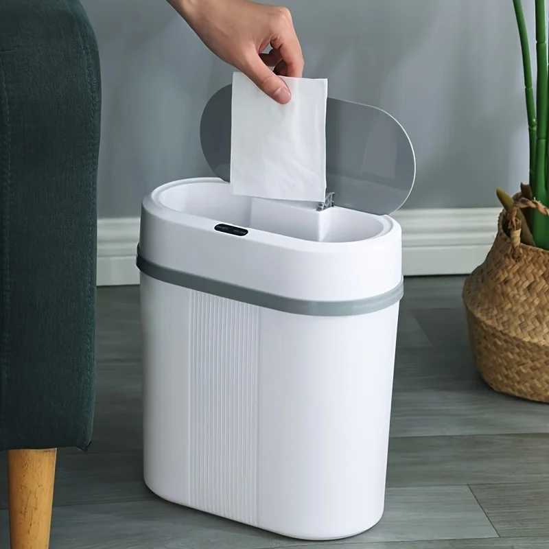 1 economical intelligent contactless bathroom trash can - waterproof narrow small trash can for kitchen office and daily life Y241105