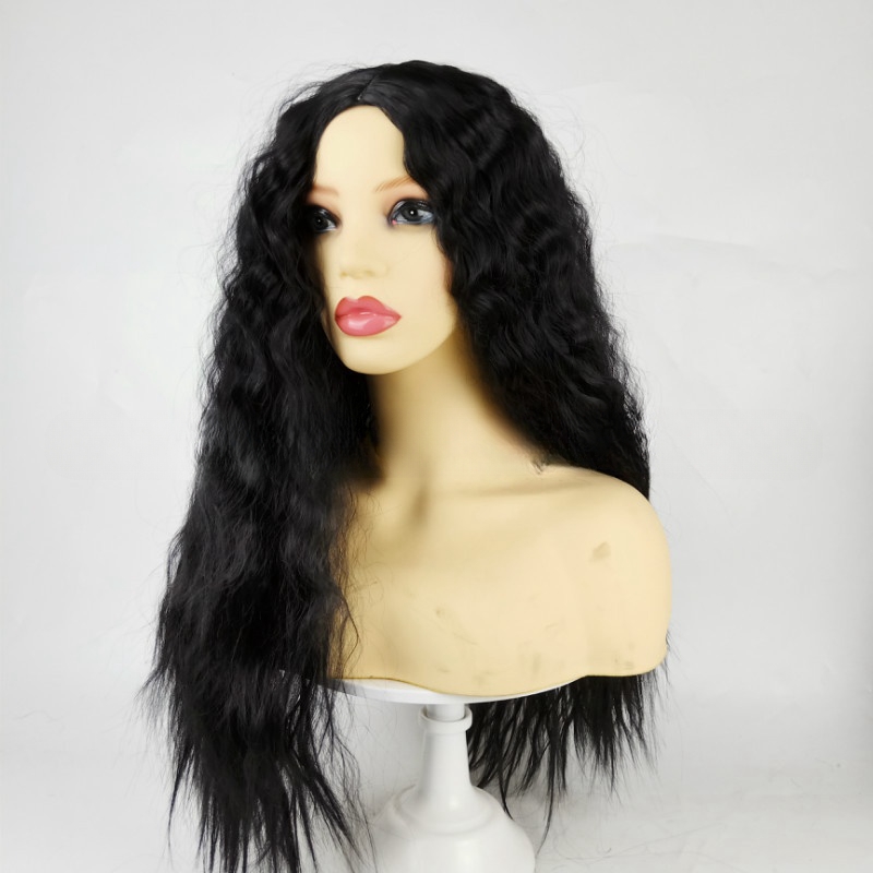 New wig female African small curly afro black long curly hair chemical fiber high temperature silk chemical fiber head cover