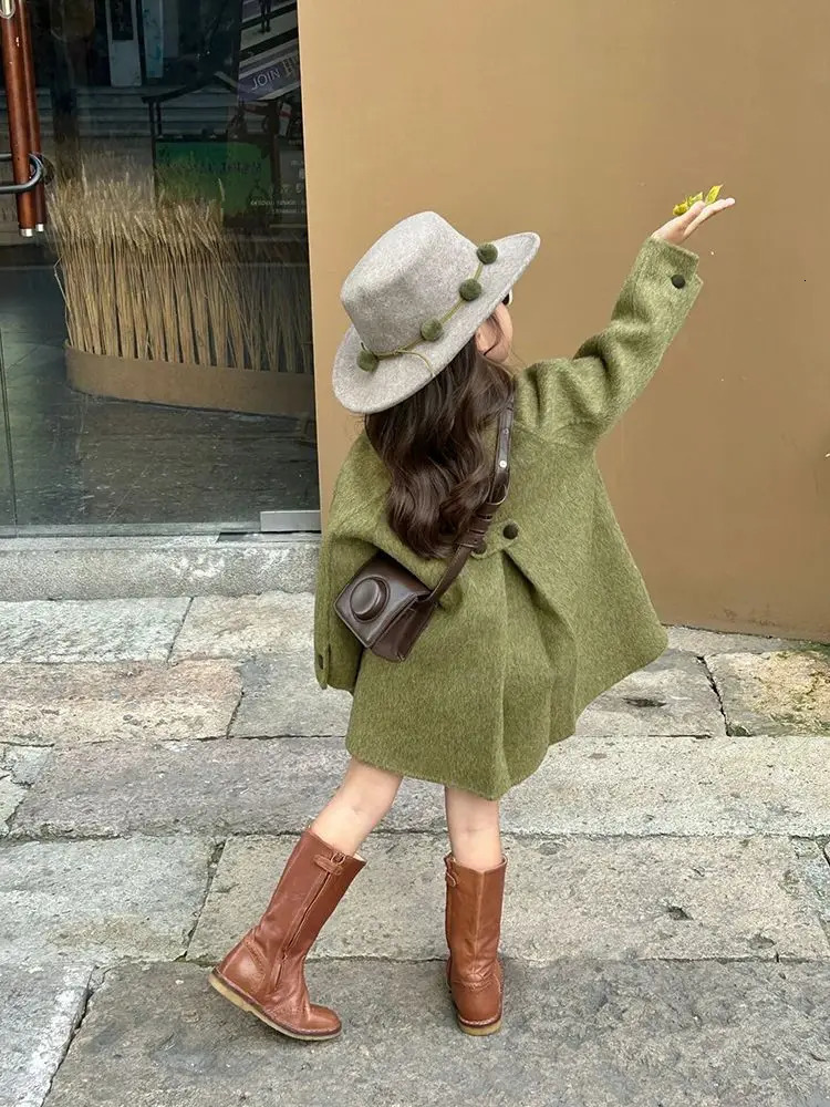 Long Winter Jackets Coats Girls Trench Kids Woolen Young Baby Girls Outerwear Coat Autumn and Winter Korean Edition E48 241024