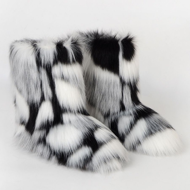 Womens Designer Furry Warm Plush Mid-Calf Fashion Winter Women's Fashion Snow Boots Cotton Shoes