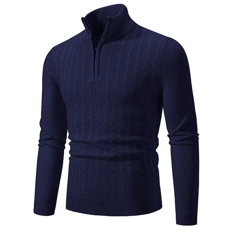 New Mens Pullover Warm Solid Color Half Zipper Sweater V-neck Long Sleeve Sweatwear Mens Knitted Sweatshirts Winter Top LX241024