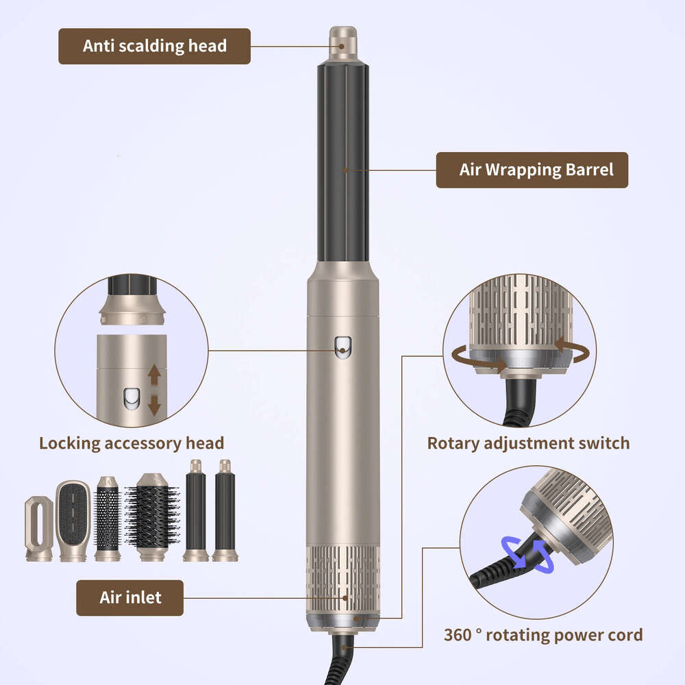 Hot Air 6 in 1 Hair Dryer Brush Set Auto Wrap Curler Styler Comb Detachable Multi-functional Electric Heating Curg Iron High-performance cur