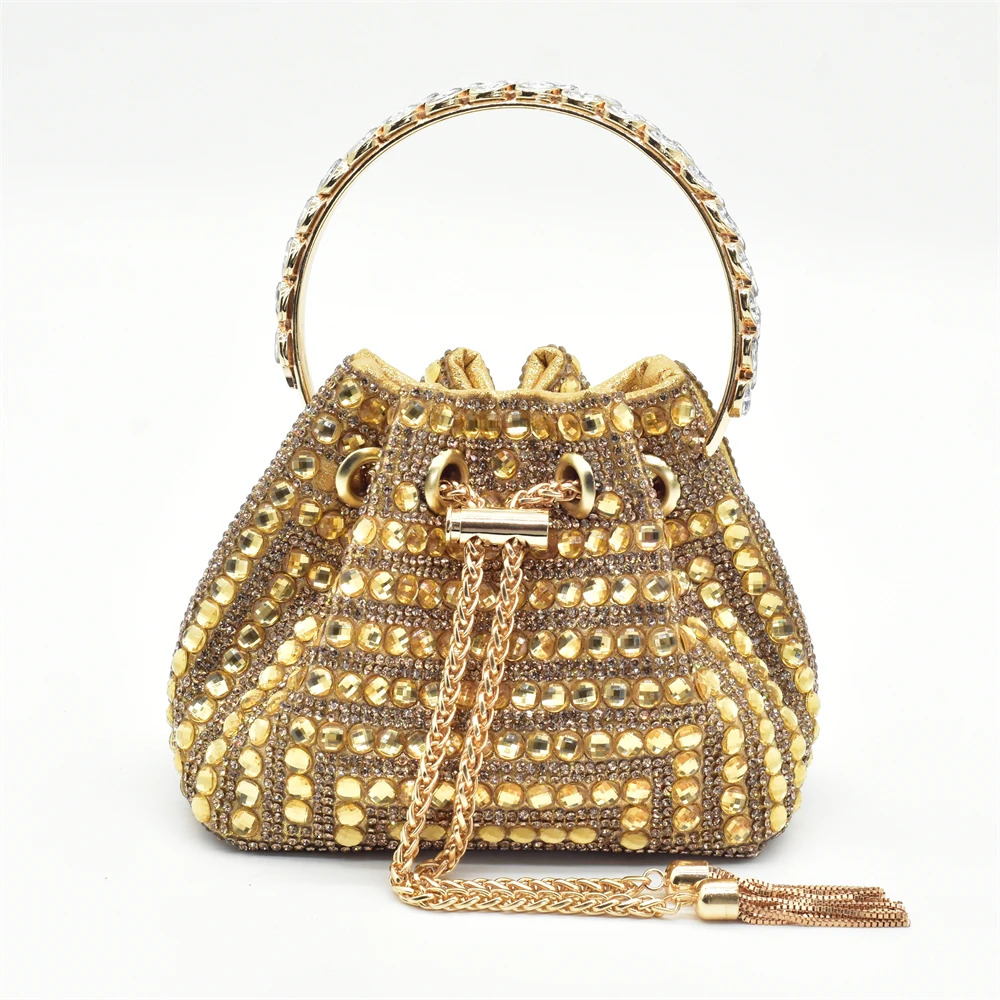 New Fashion Gold Color Shoes Bags To Match Nigeria Party Women's Wedding Bag And Shoe Set Decorated With Rhie