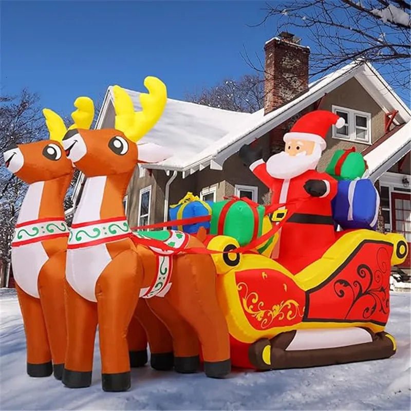 2.1-meter-long Christmas decoration inflatable Santa Claus reindeer sled with built-in LED lights to celebrate Christmas party Years garden decoration
