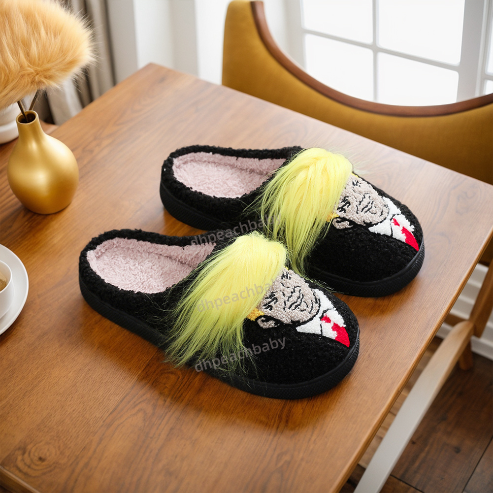 compaik Plush Wig Closed Toe Creative Warm Slip-on House Shoes Funny Thermal Slippers for Outdoor Indoor Bedroom
