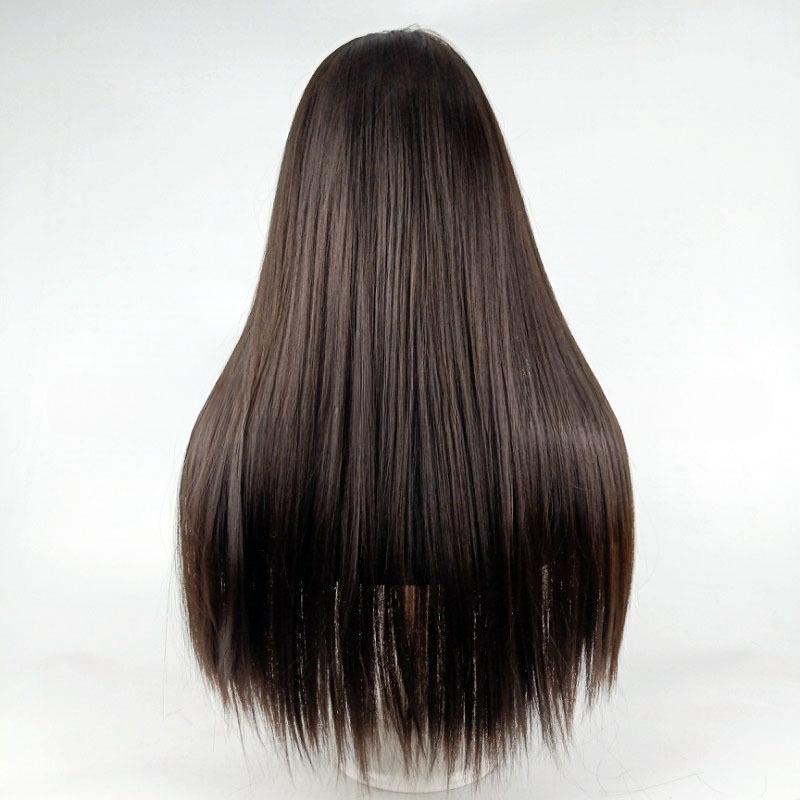 Wig women's long straight wine red long hair dyed chemical fiber wig