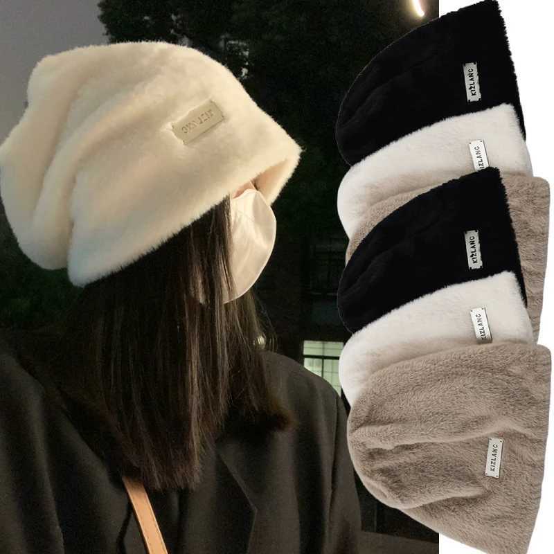 Plush bean hat warm girl warm Y2K solid bag knitted Sklies hat outdoor cold anti bean hat Fem Gorros hat X241023