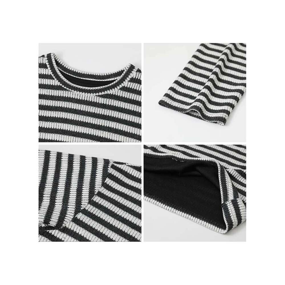 CHIC VEN Women T-Shirts Loose Casual New O Neck Knit Striped Long Sleeved Female Tees Oversized Woman Top Spring Autumn 2024