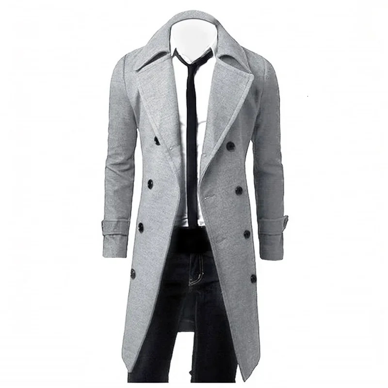 Mens double breasted trench coat winter item wool blend high-quality fashionable casual slim fit solid color mens jacket 241024
