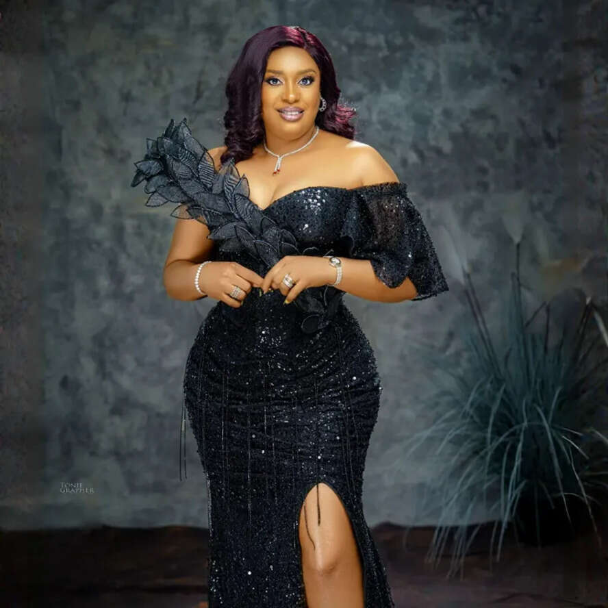 Plus Size Aso Ebi Prom Dresses Mermaid Beading Sequined Evening Dress For Black Girls Second Reception Gala Sparkg Afrian Arabic Simple Dinner Gowns 0