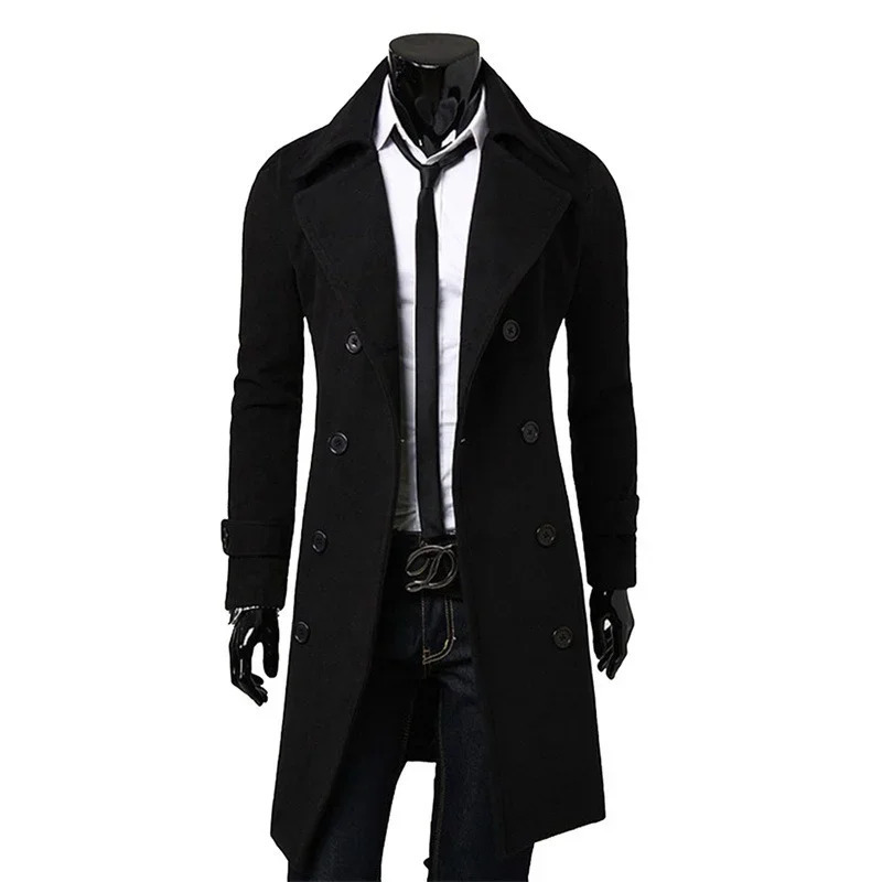 Mens double breasted trench coat winter item wool blend high-quality fashionable casual slim fit solid color mens jacket 241024