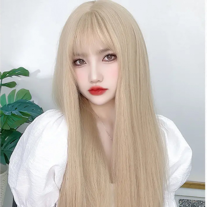 Wigs for women long straight hair New Platinum Long Hair Air Bangs Natural wig