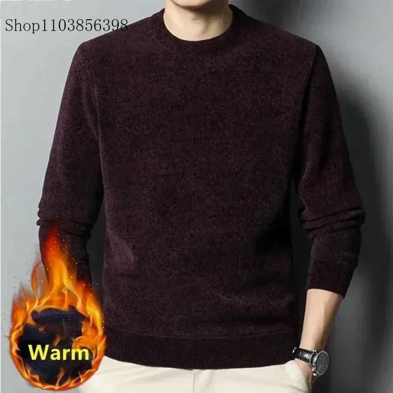 2024 New Mens Thickened Sweater Knitted Sweaters Men Solid Fleece Crew Neck Warm Casual Top Pullover Male Knitwear Oversize 4XL LX241024