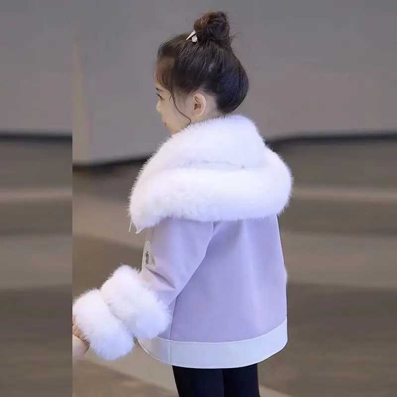 Girls Velvet Thick Coat 2024 Autumn/Winter Princess Childrens Fur Integrated Fur Sweater W241023