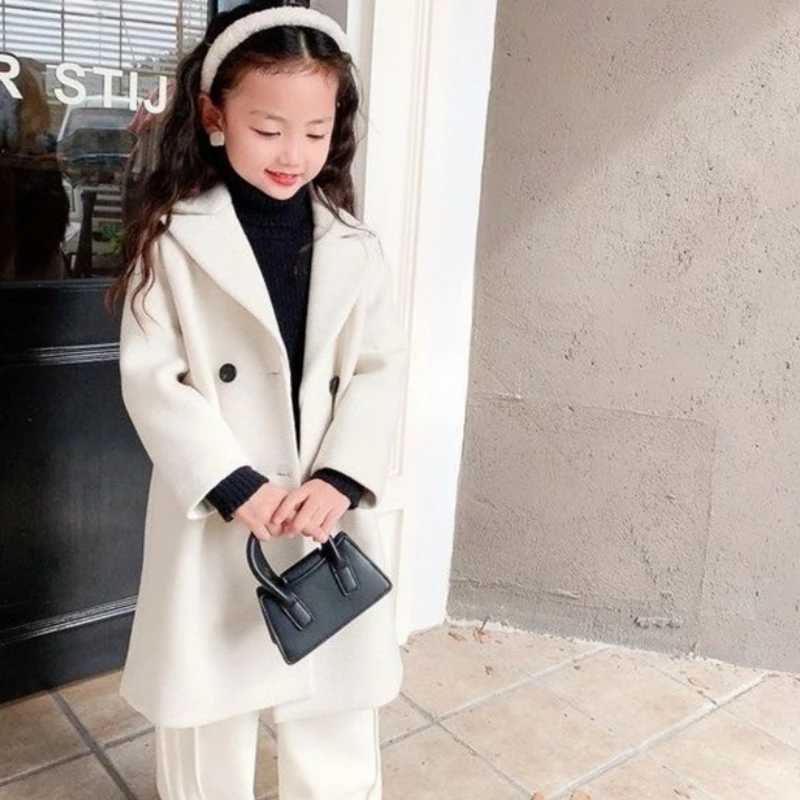 Womens wool coat jacket windproof jacket 2024 white warm thick autumn and winter cotton school childrens clothing W241023