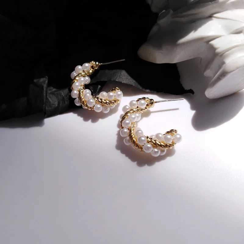 Retro simulation pearl earrings womens Tren punk metal letter C her earrings jewelry Bijoux Brincos Pendientes W241023