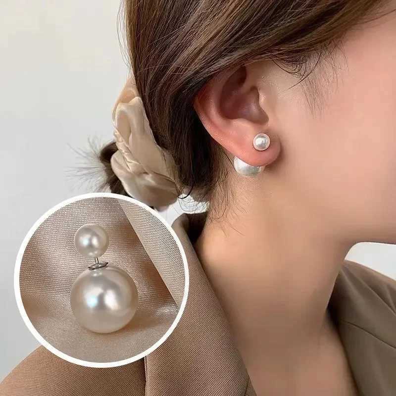 LATS Pearl Stud Earrings for Women Korea Trendy Accessories Personality Large and Small Front and Back Earring Fashion JewelryX241023