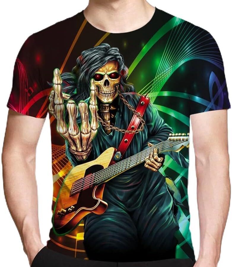 Mens T shirt Fashion Skull Printed 3D T Shirt Short Sleeve Hip Hop Rap Rock Punk Music Style Funny Hipster Shirts Gothic Death God Tops tee Casual top