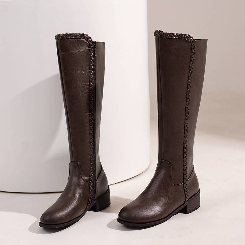 Knee-High Boots For Women | Wide Leg, Round Toe, Thick New Heel, Zipper Hot Closure, UK Sizes 46-48, Leisure Shoes