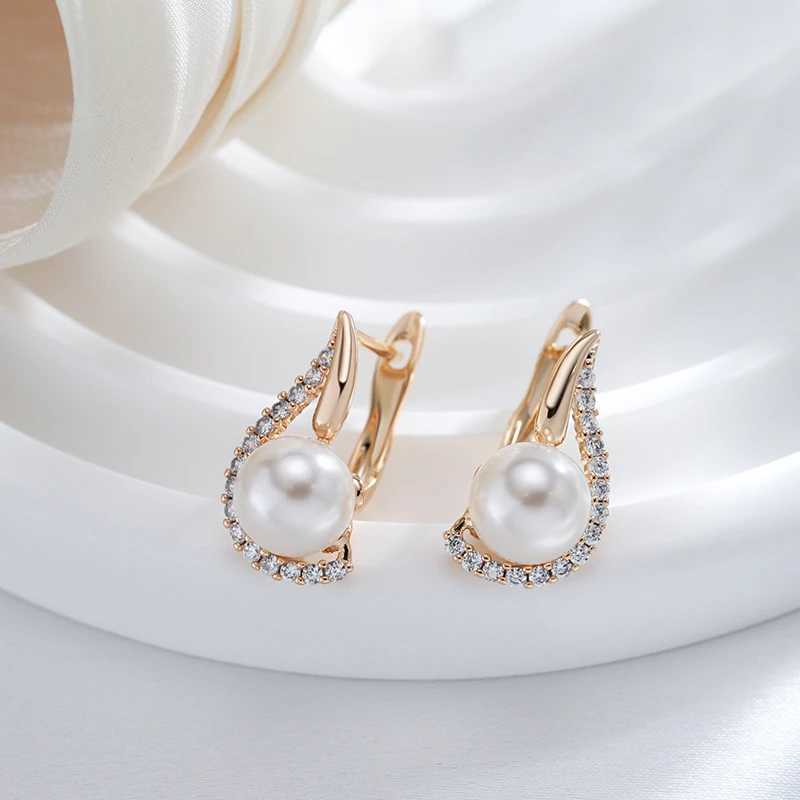 Kinel Luxury 585 Rose Gold British Womens Earrings Unique Geometric Pearl Earrings Bridal Wedding Jewelry 2023 New W241023