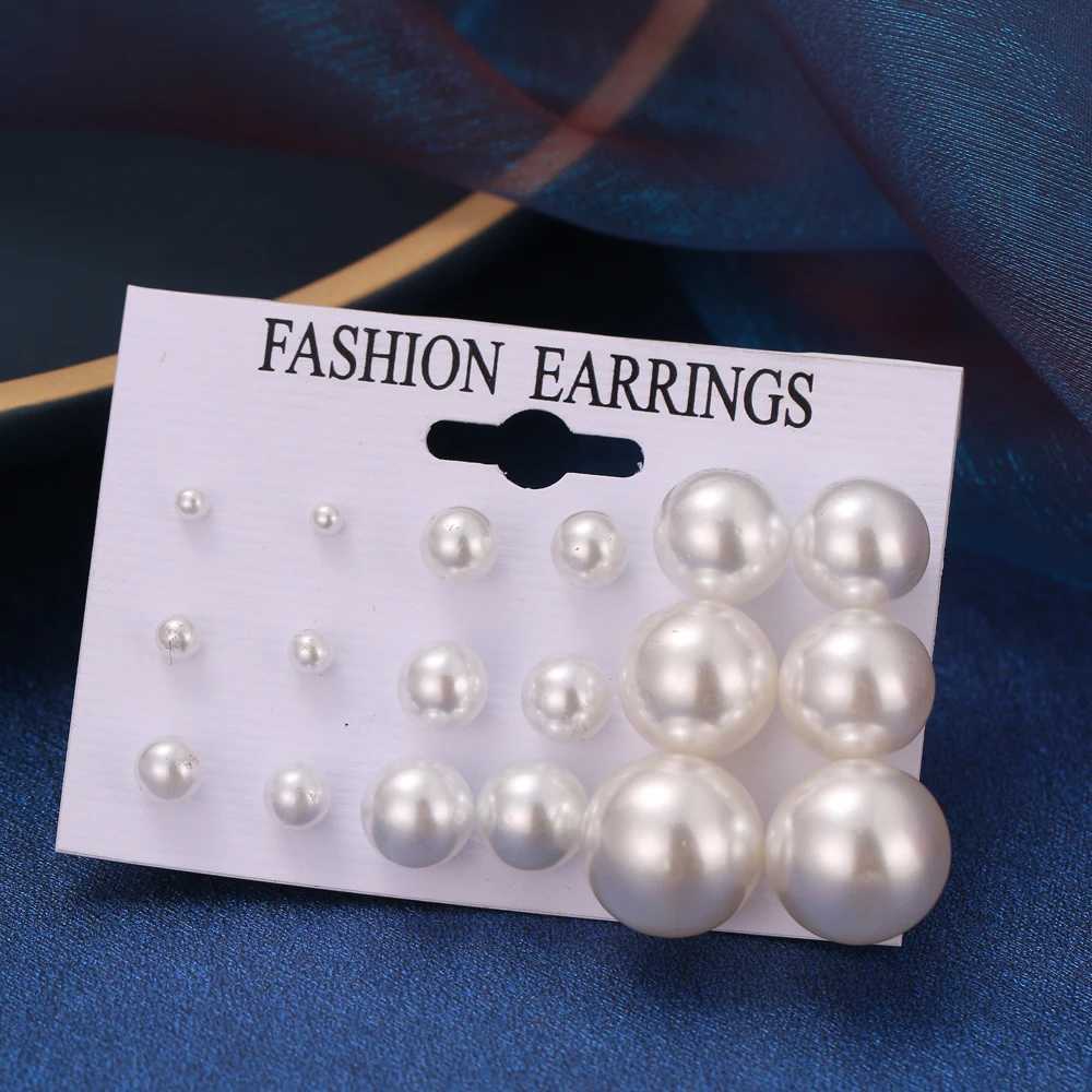 IPARAM 2021 Fashion Extra Large Pearl Earring Set Korean Black and White Beige Pearl Earrings Declaration Womens Wedding Jewelry Gifts W241023