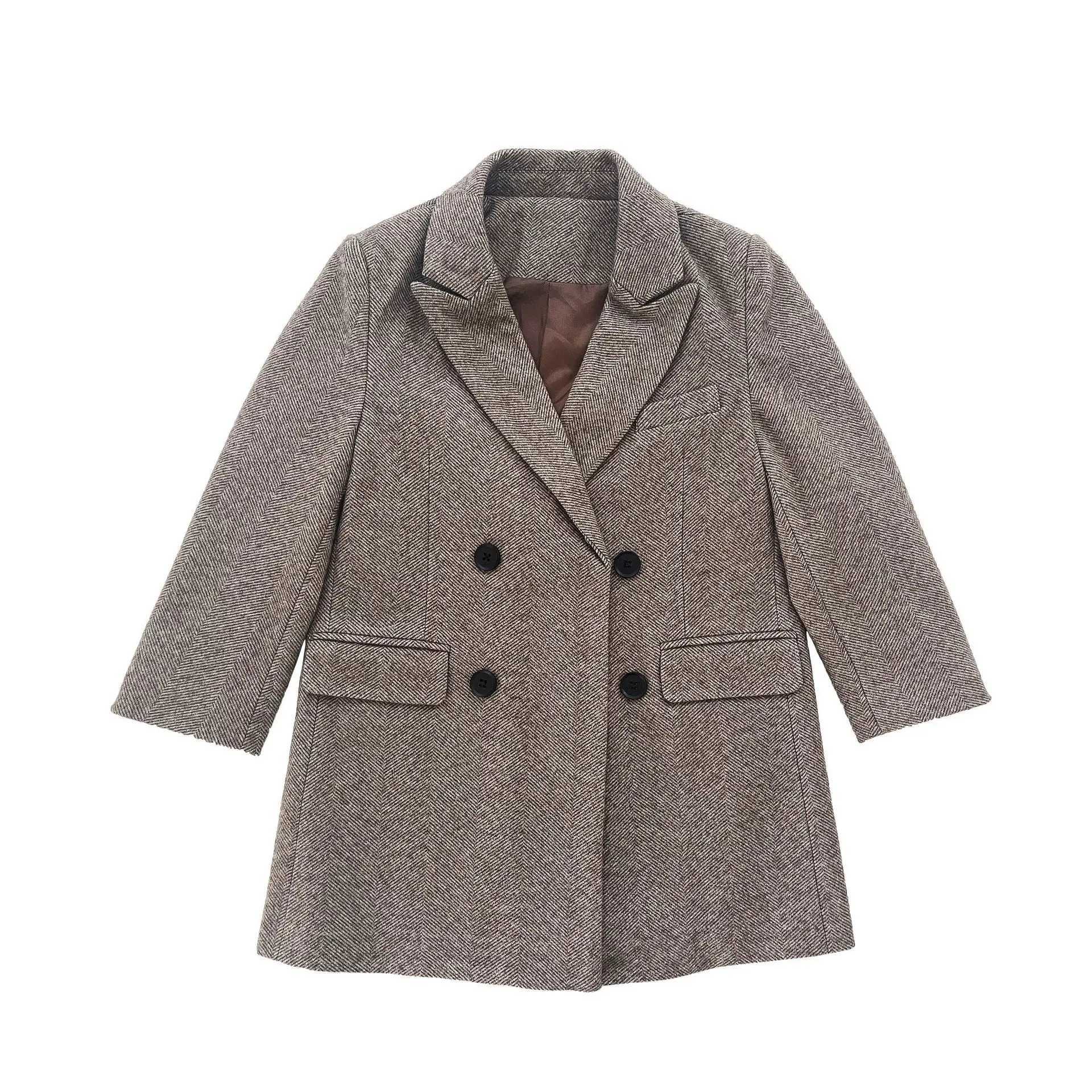 Childrens winter warm wool coat boys and girls windproof outdoor long jacket school childrens foam birthday Par photography wool coat W241023