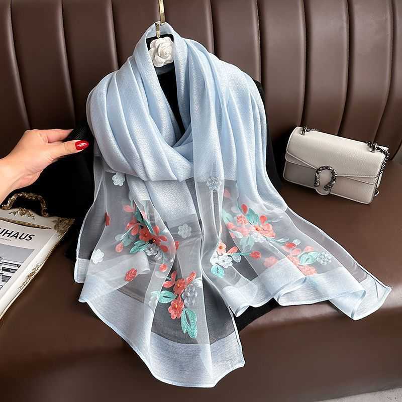 Versatile Scarnd and Autumn designers scarf ece Nail Embroidered Begonia Summer silk Scarf Spring Bead L nice