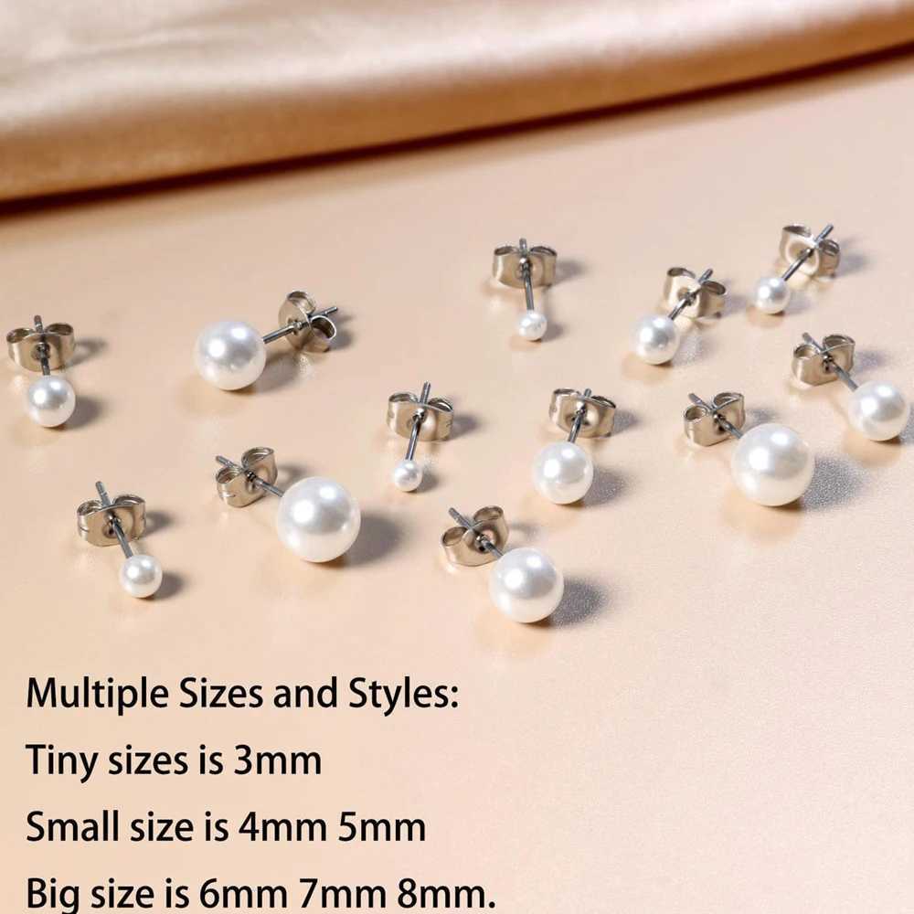 6 pairs of hypoallergenic stainless steel small ball pearl earrings set suitable for women 3-8MM W241023