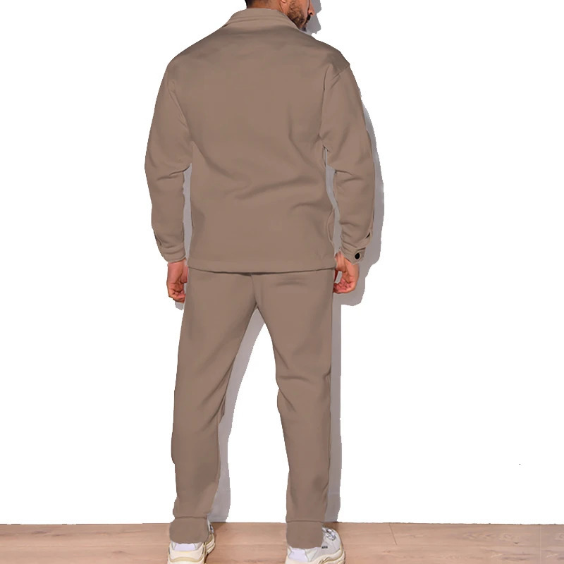 Autumn Fashion Set Forex Trend Mens Button Suede Casual Jacket Pants 2-piece Set 241024