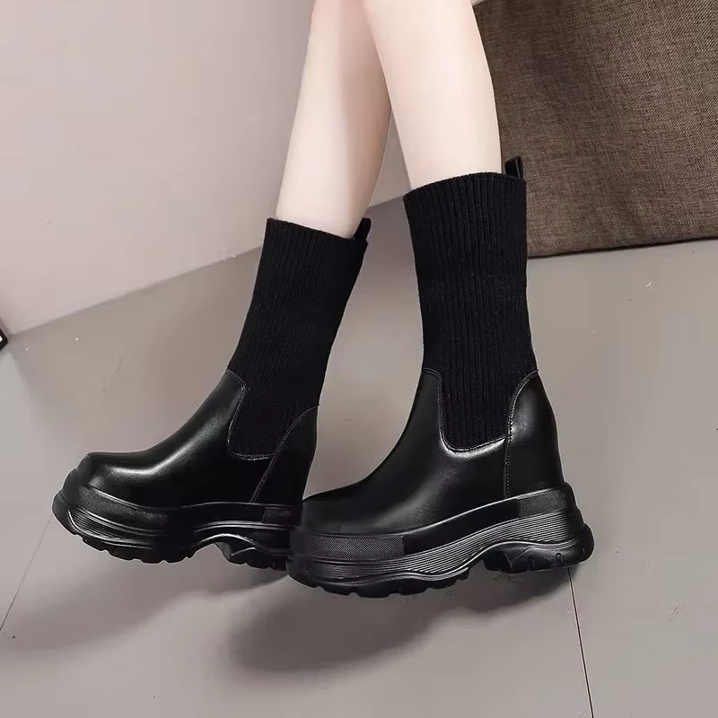 Womens French Increase 10Cm Martin Ankle Winter Shoes Warm Non-Slip Black And White Snow Designer Women's Lace-Up Boots