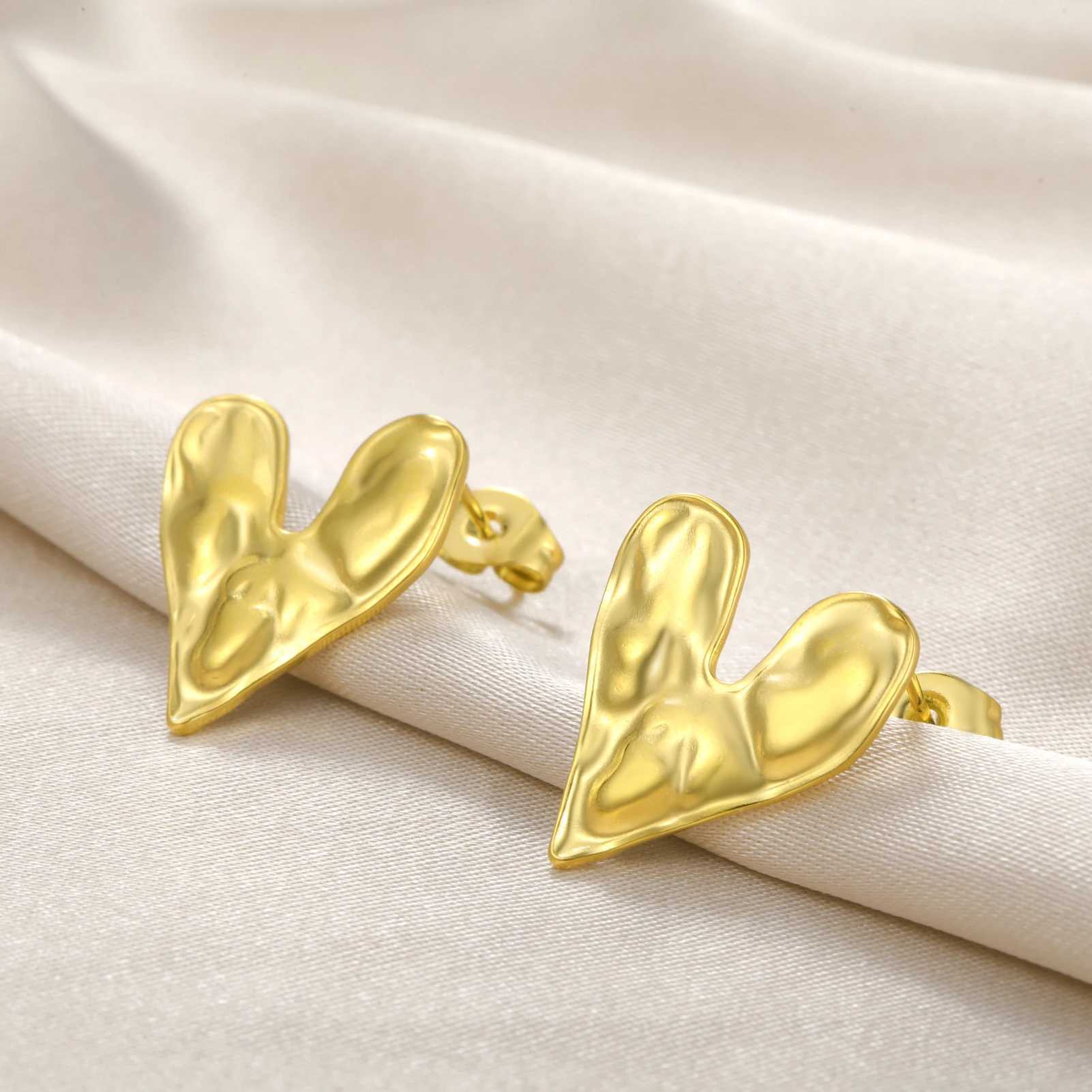 Teamer Fashion Uneven Heart Stud Earrings Stainless Steel Gold Color Earrings for Women Birthday Jewelry Romantic Couple GiftX241023