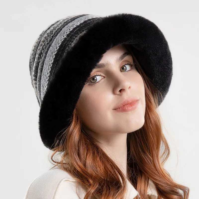 Fashionable warm bucket hat winter fur high-quality womens fisherman hat Fem plush warm windproof Panama hat X241023