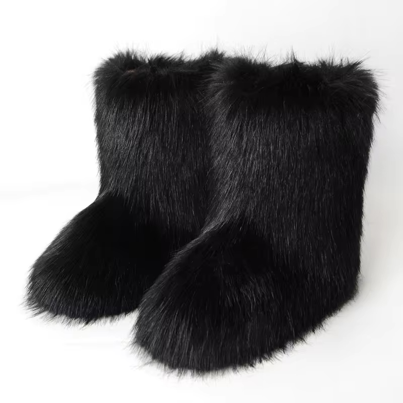 Womens Designer Furry Warm Plush Mid-Calf Fashion Winter Women's Fashion Snow Boots Cotton Shoes