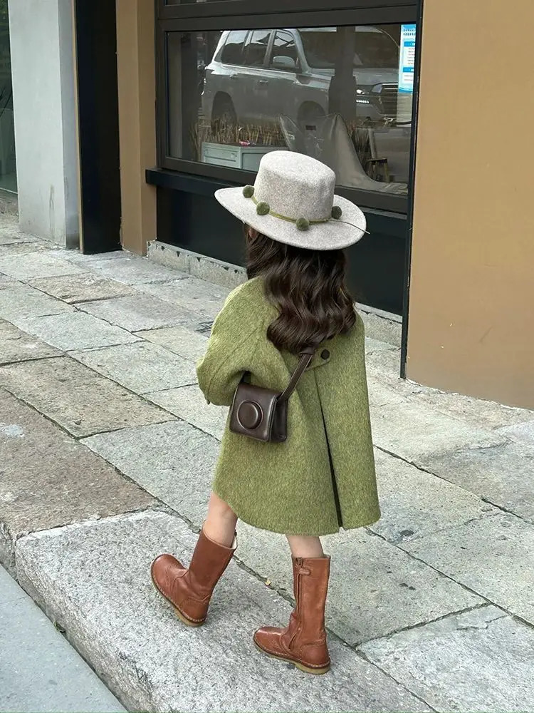 Long Winter Jackets Coats Girls Trench Kids Woolen Young Baby Girls Outerwear Coat Autumn and Winter Korean Edition E48 241024