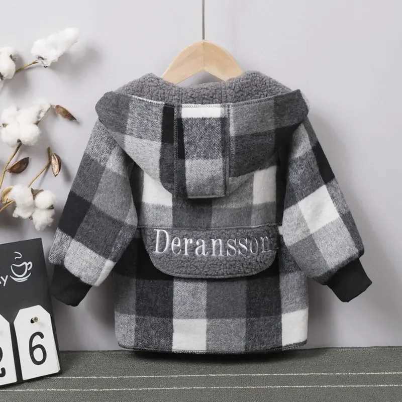 Winter cotton childrens boys clothing plain weave casual wool coat with collar warm and windproof childrens clothing set for 2-7 years W241023