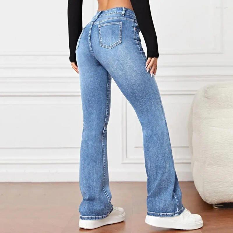 Women's Jeans: High-Waisted, Flared Hem, Gradient Color, Multi-Pockets, Button Zipper, Streetwear