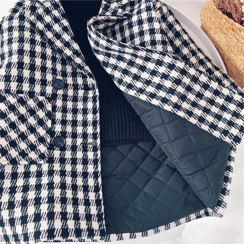 Baby boys and girls wool plain jacket long double-layer warm childrens collar coarse woolen coat cotton pad baby coat 1-10Y W241023