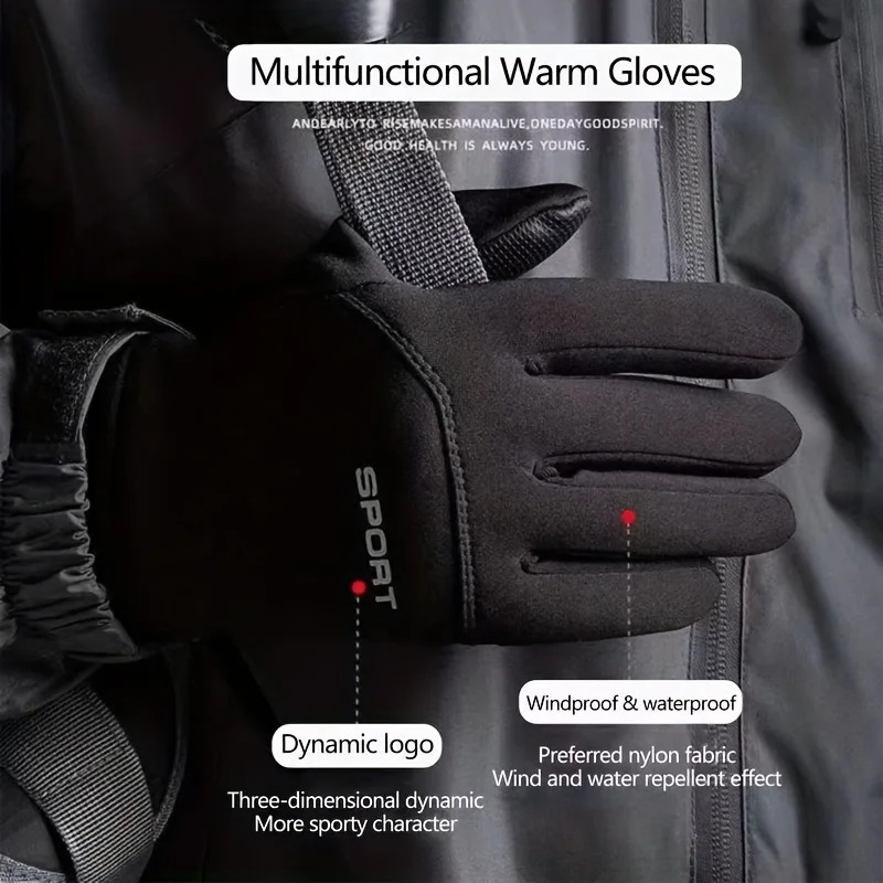 Men Winter Waterproof Cycling Gloves Outdoor Sports Ski Running Motorcycle Touch Screen Fleece NonSlip Warm Full Fingers y241024