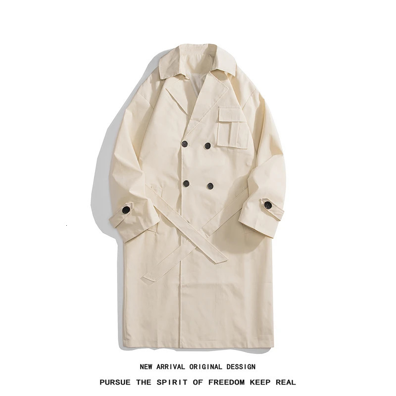 Solid Casual Korean Coat Male style Autumn Trench Pocket Decor Streetwear Windbreaker Trenchcoat Men Loose Office Overcoat 241010