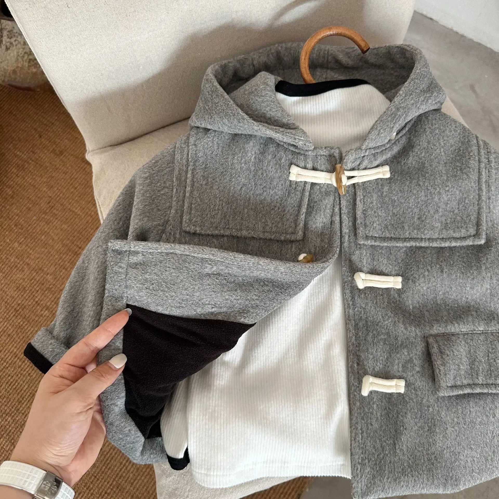 Childrens Coat 2024 Autumn New Boys and Girls Solid Color Hooded Baby Coat Medium length Top W241023