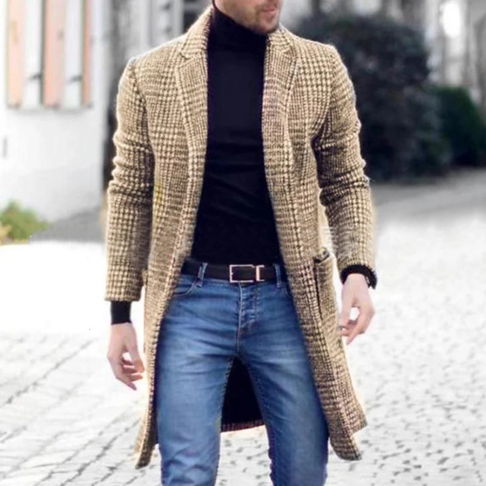 Mens intelligent style casual fashion autumn and winter trend retro medium long hunting dog stone wool coat suitable for young and handsome jackets 24