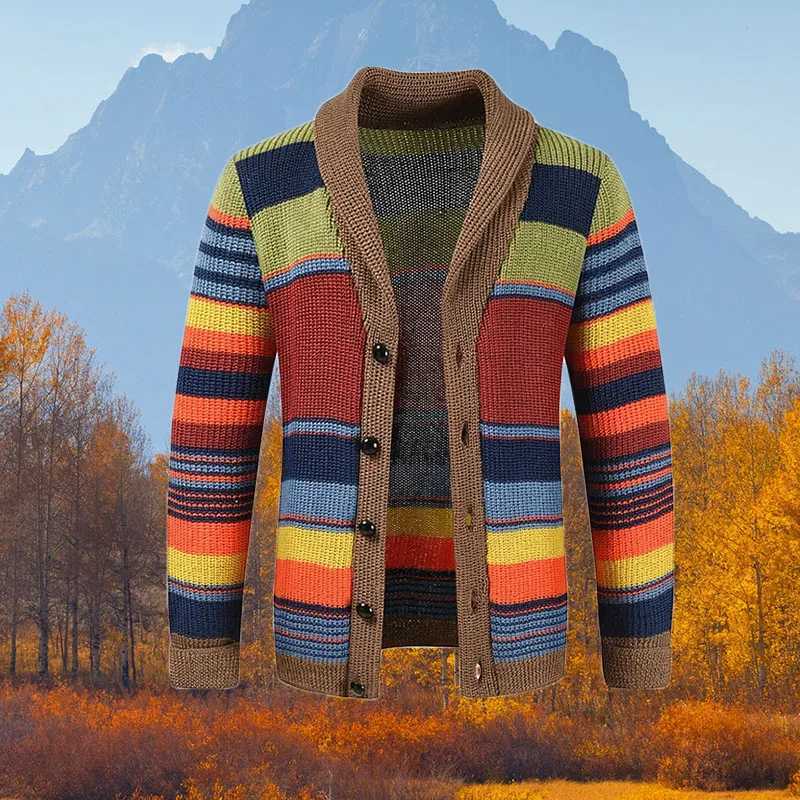 Spring Autumn Fashion Mens V-Neck Collar Cardigan Sweater Slim Fit Cable Knit Patchwork Woolen Long Sleeve Casual Male Top LX241024