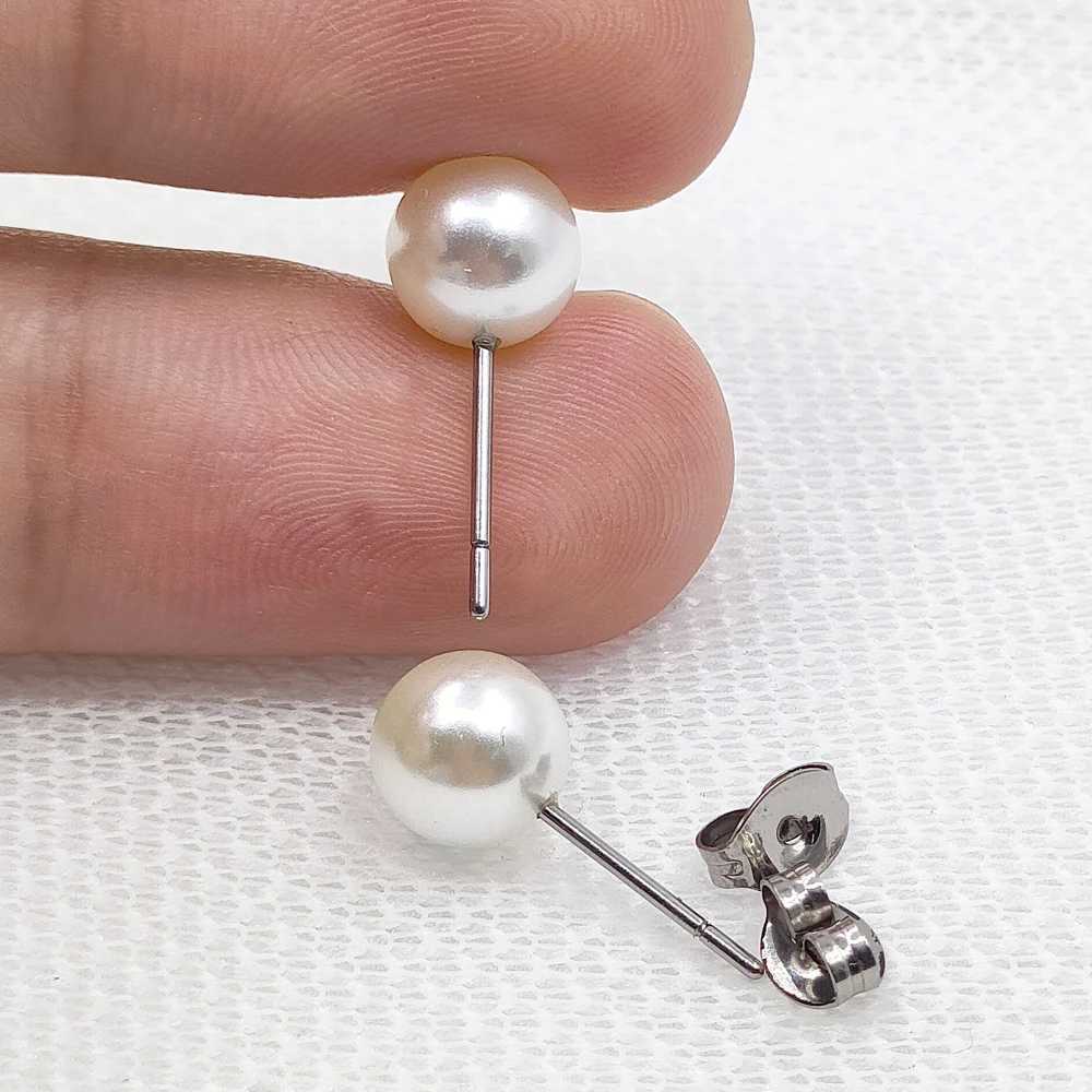2 pearl earrings with perforated genuine G23 titanium 3-8mm pink and small pearl earrings suitable for womens jewelry non allergenic earrings W241023