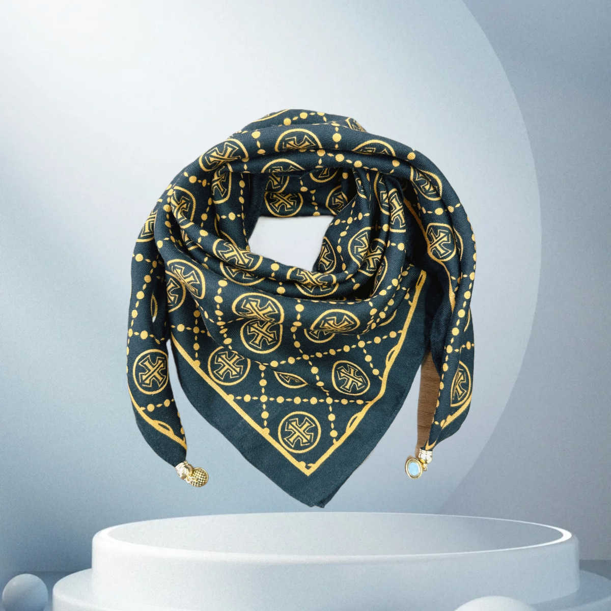 thin and elegant protection neck magnetic printed small triangular square womens go urious Wind buckle scarf designers