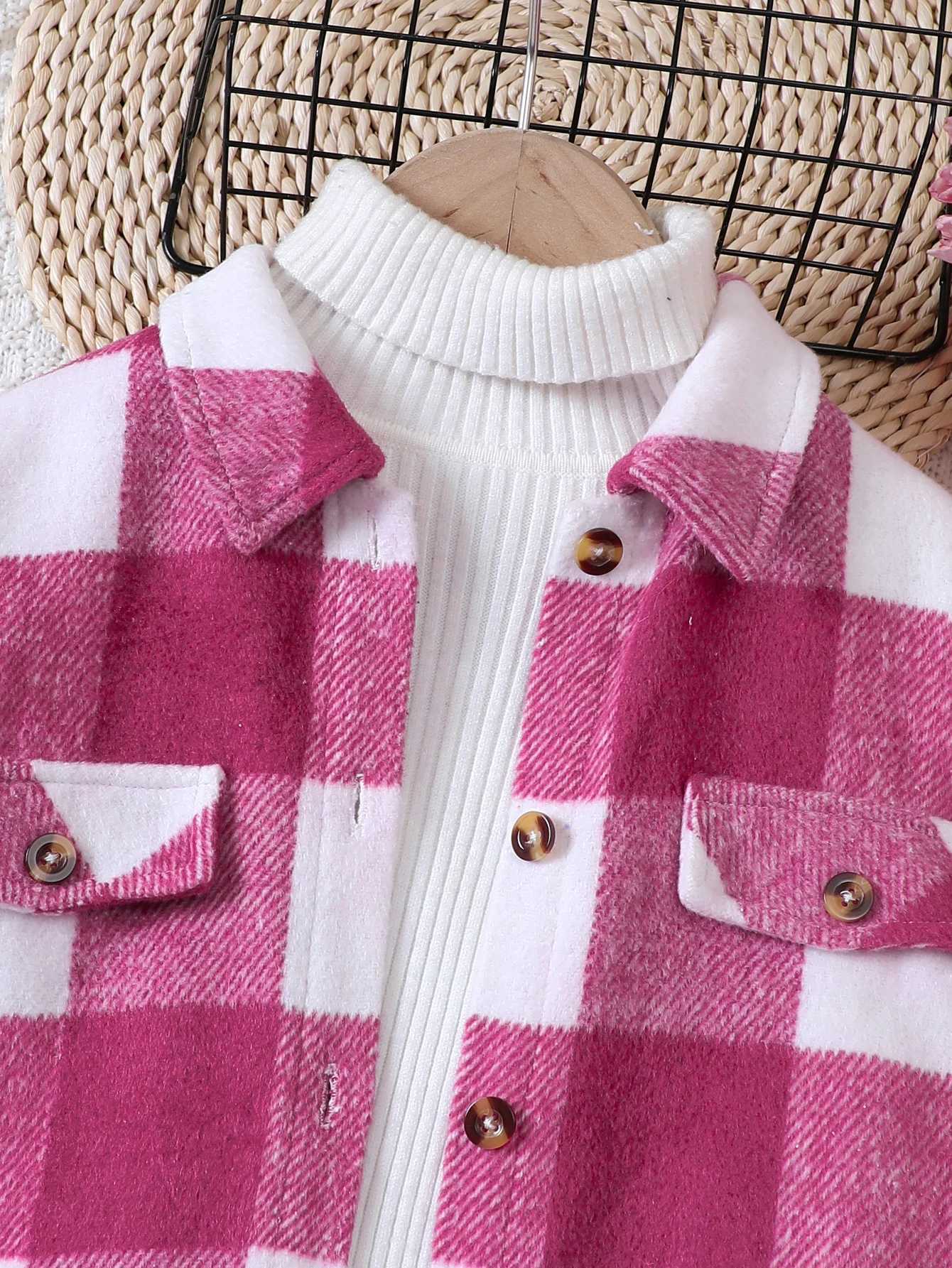 New casual thick plaid wool long jacket for girls in autumn and winter W241023