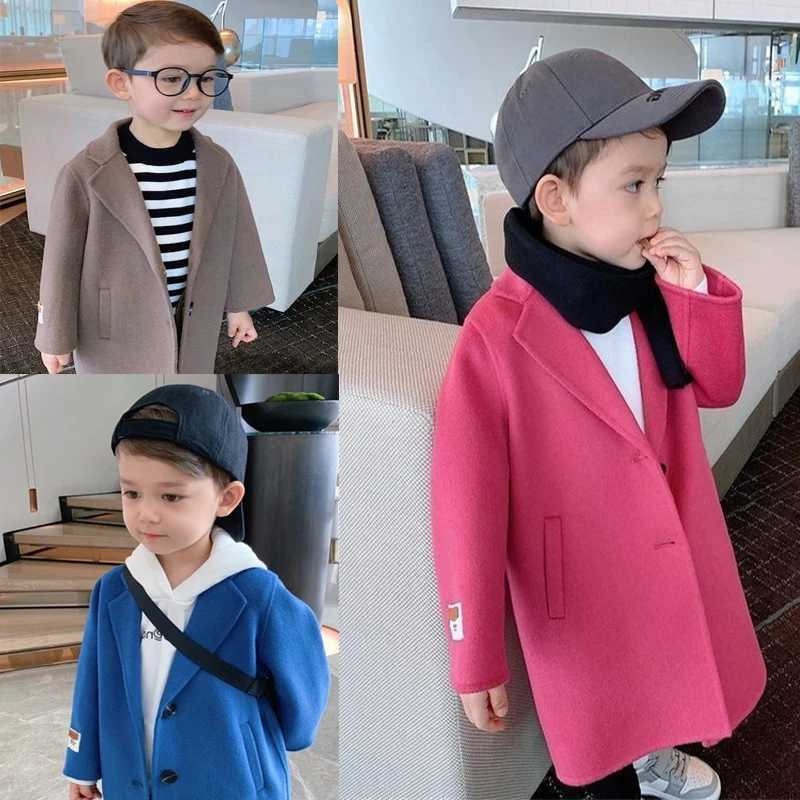 Spring and autumn boys jackets childrens wool casual trench coats childrens lapel warm coats baby winter wool trend coats W241023