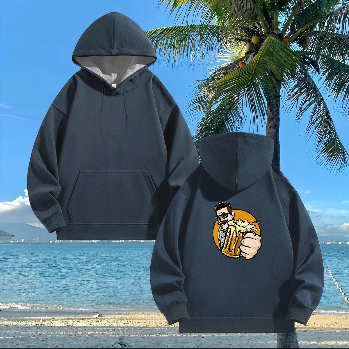 Wholesale Men's Hooded Sweatshirt Customized Print Free Shipping Men Clothes Hoodie Tops Daily Wear Thick Fleece Drawstring Long Sleeve