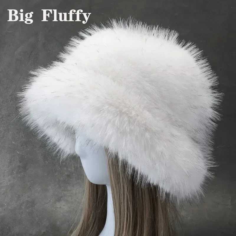New artificial fur big winter white fur bucket hat suitable for warm mens style soft and fluffy warm and fluffy Panamanian womens artificial fur fishe